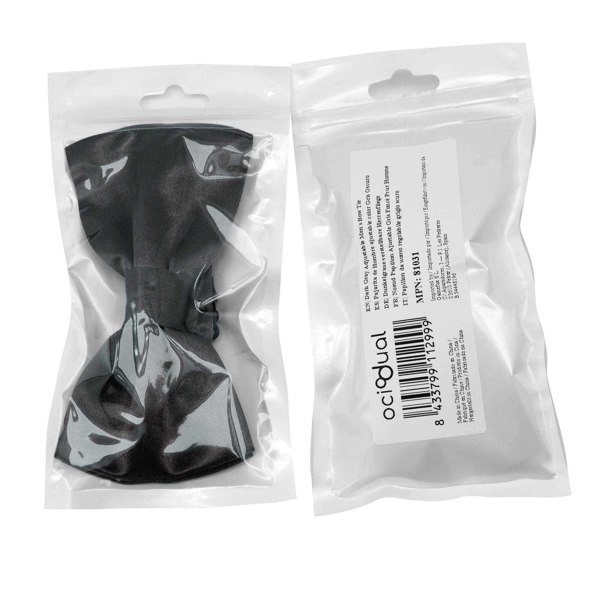 Pajarita Elegante para Hombre de color Gris Oscuro Azulado Diseño Unicolor con Cierre de Gancho Clip Ajustable, 12cm x 6cm, Celebraciones, Fiestas, Trabajo, Bodas y Eventos