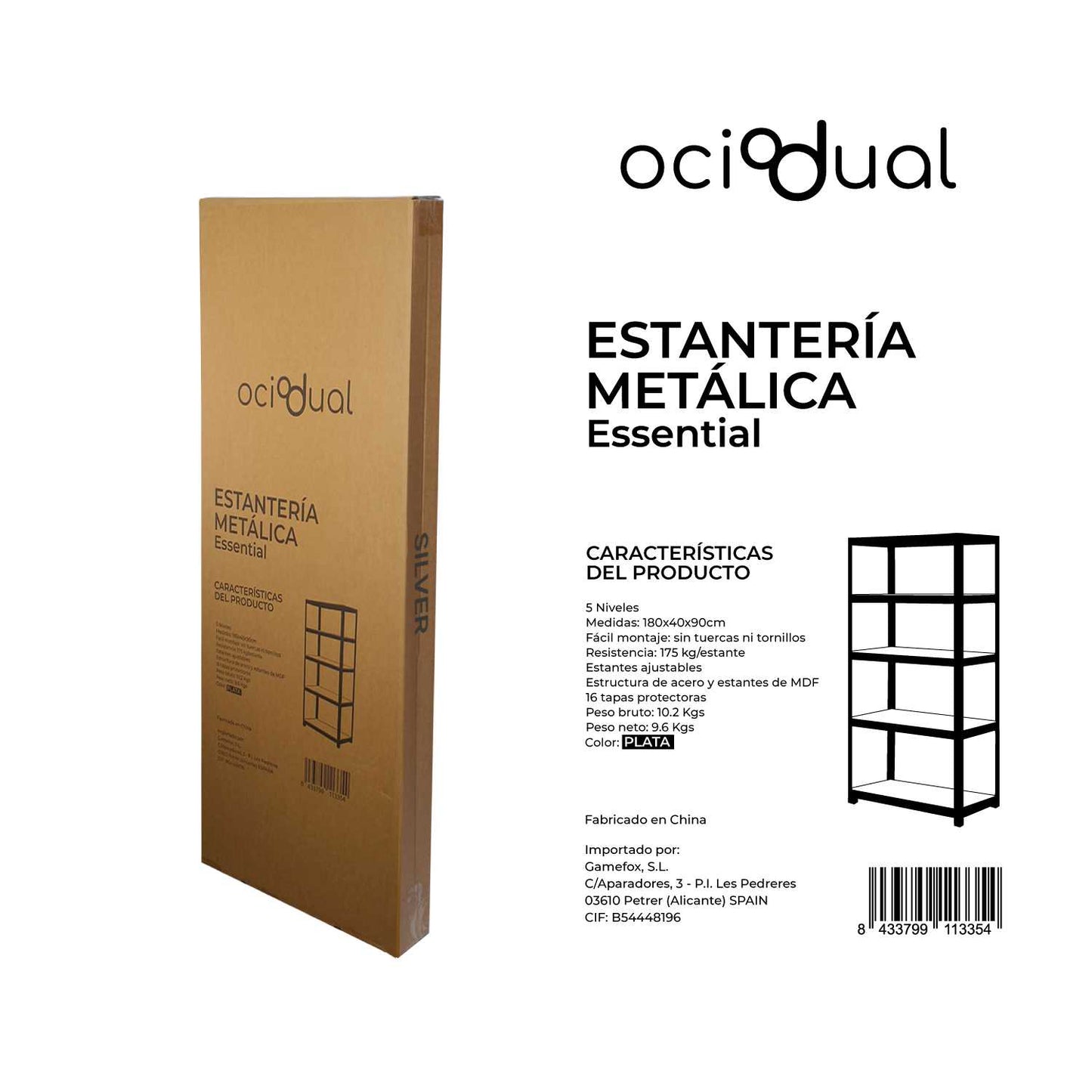 Estantería Metálica Essential Plata, Ideal para Hogar, Garaje, Cocina, Oficina, Multiusos