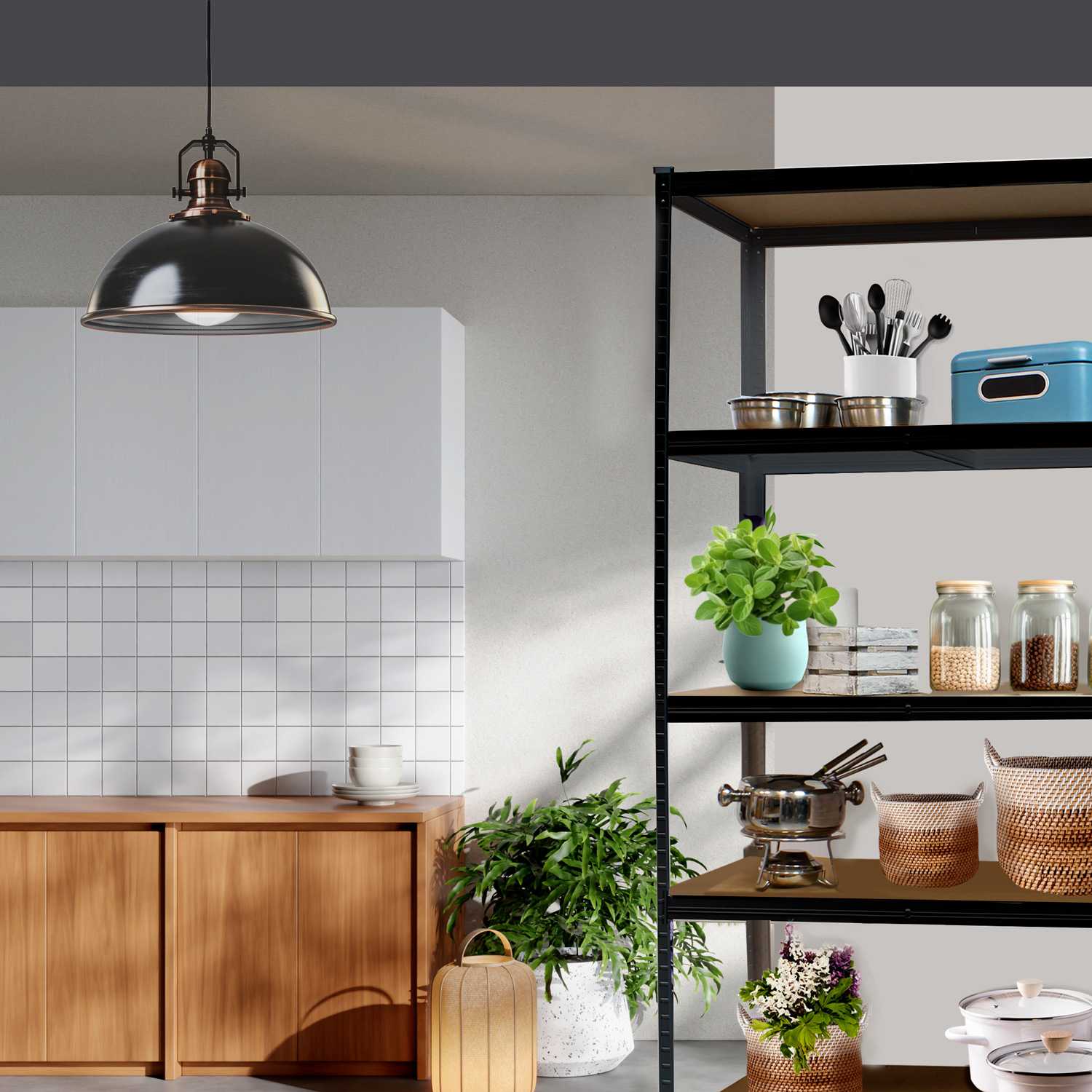 Estantería Metálica Essential Negro, Ideal para Hogar, Garaje, Cocina, Oficina, Multiusos
