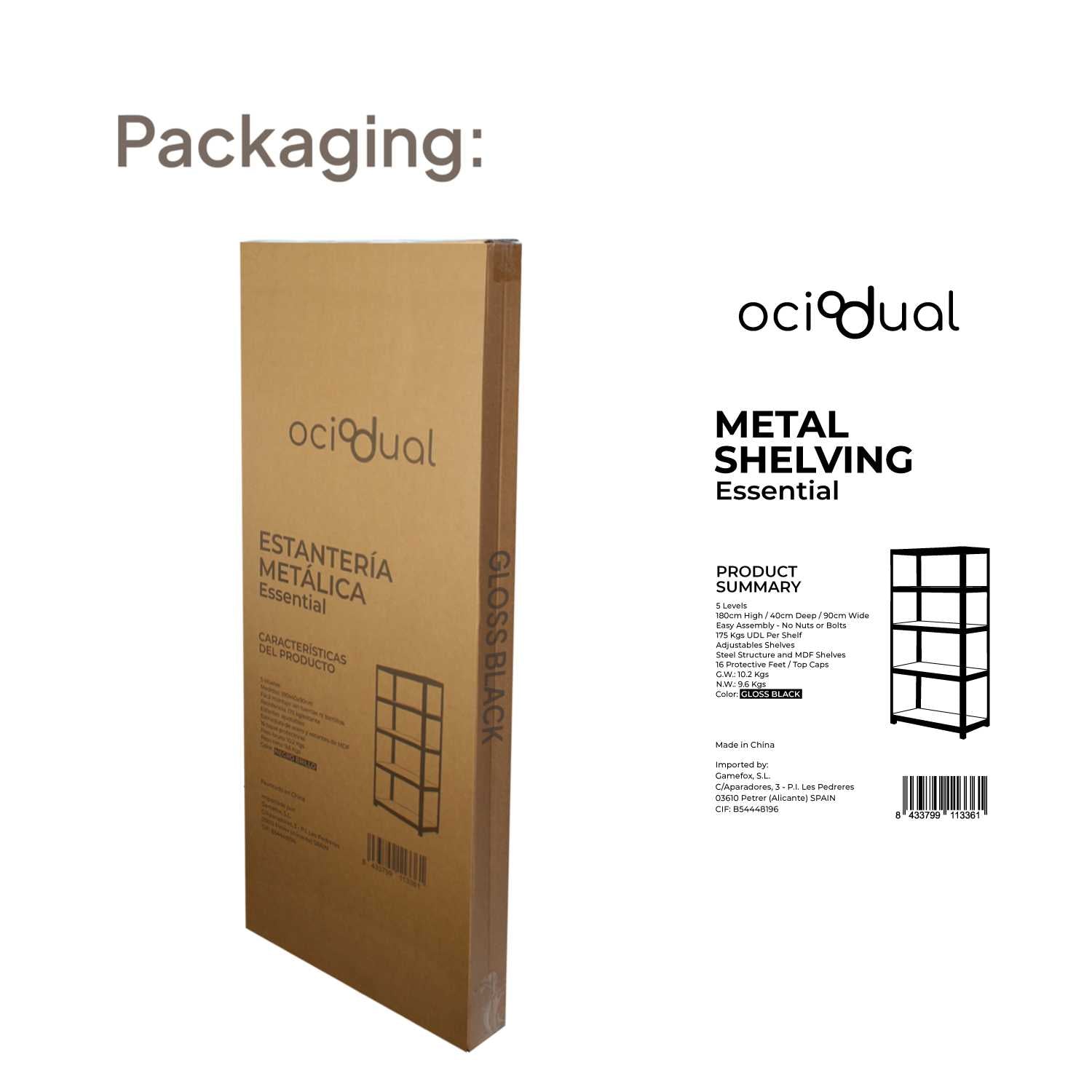 Estantería Metálica Essential Negro, Ideal para Hogar, Garaje, Cocina, Oficina, Multiusos
