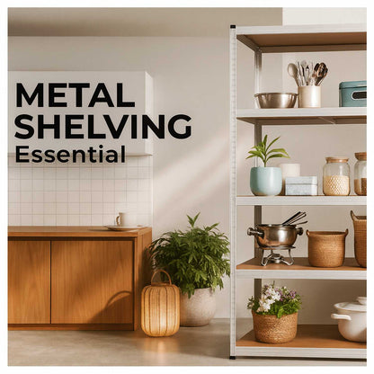 Estantería Metálica Essential Blanco, Ideal para Hogar, Garaje, Cocina, Oficina, Multiusos