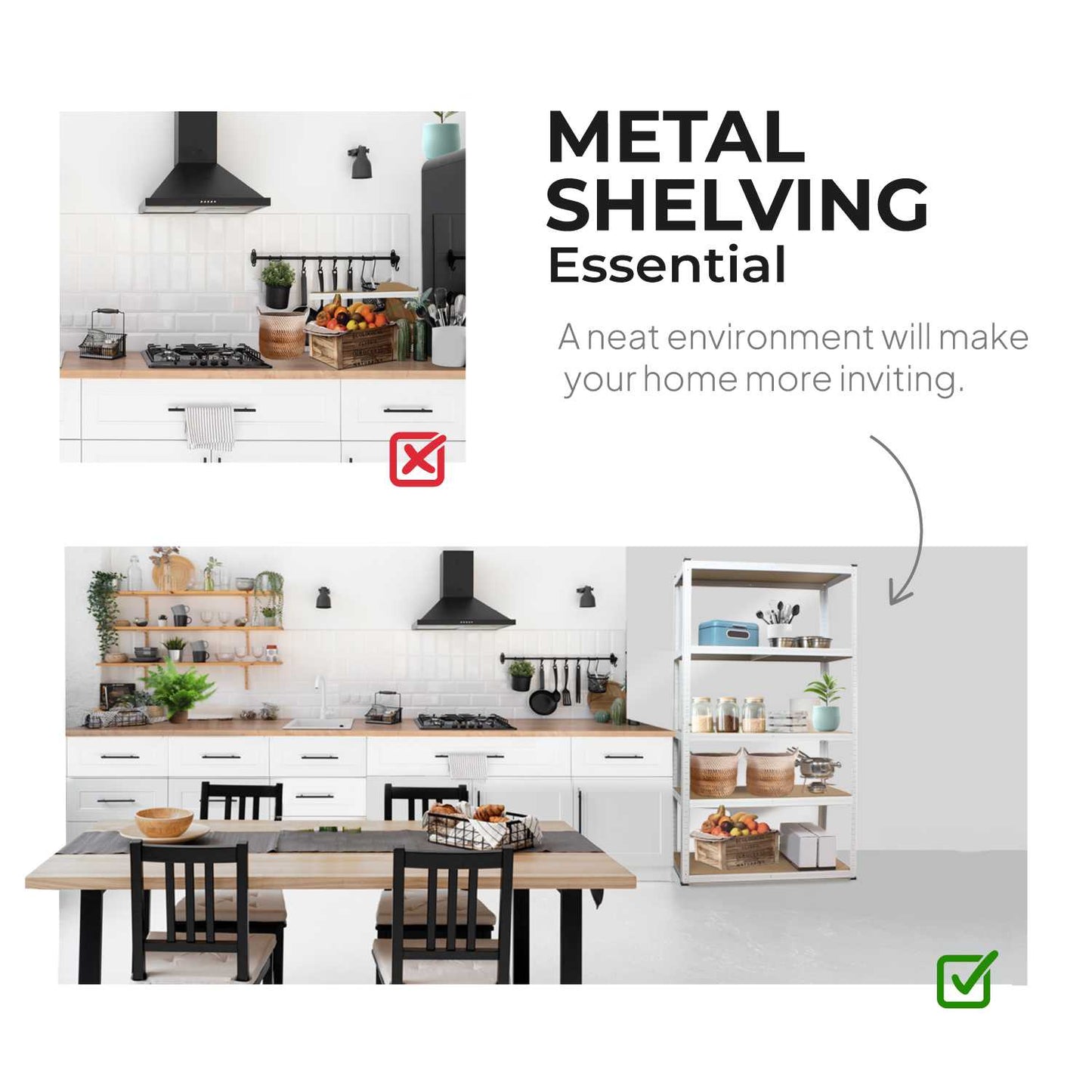 Estantería Metálica Essential Blanco, Ideal para Hogar, Garaje, Cocina, Oficina, Multiusos