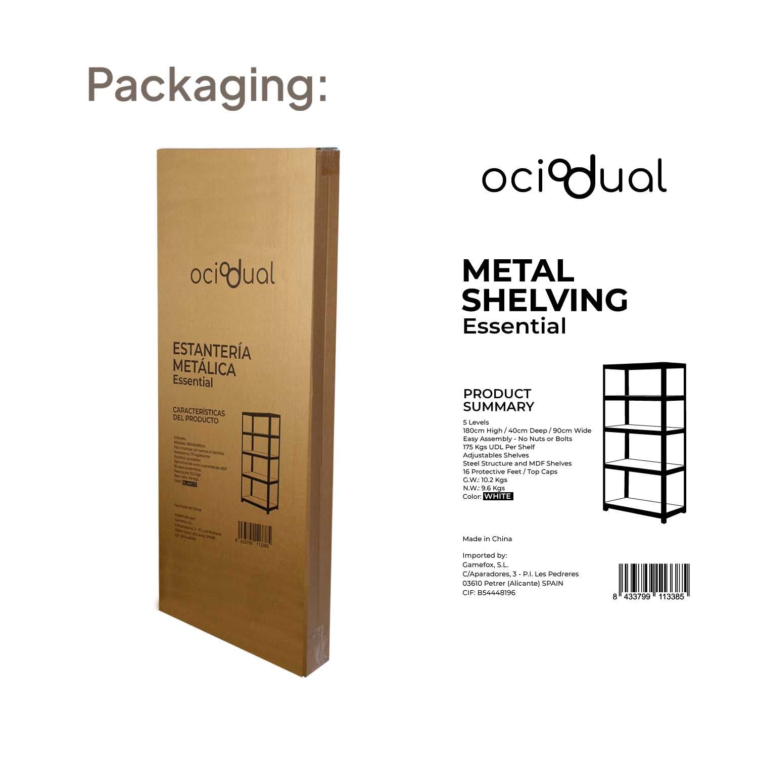 Estantería Metálica Essential Blanco, Ideal para Hogar, Garaje, Cocina, Oficina, Multiusos