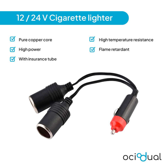 Adaptador Mechero de Coche, Cable Extensor para Enchufe Coche, Conector duplicador de 1 a 2 tomas