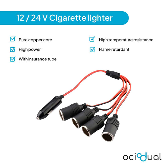 Adaptador Mechero de Coche, Cable Extensor para Enchufe Coche, Conector duplicador de 1 a 4 tomas