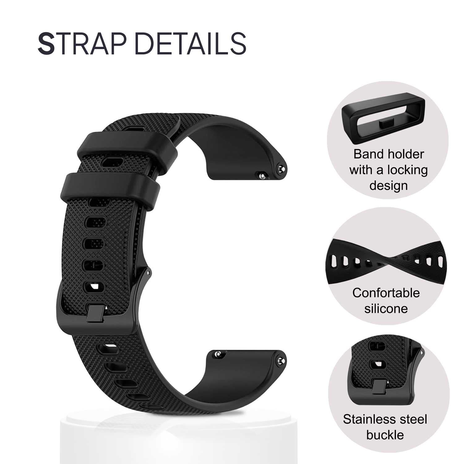 Correa Reloj de Silicona Color Negro de 22mm, Repuesto para Reloj Inteligente y Tradicional Universal, Liberación