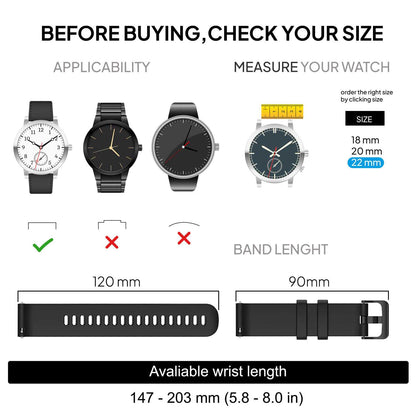 Correa Reloj de Silicona Color Negro de 22mm, Repuesto para Reloj Inteligente y Tradicional Universal, Liberación