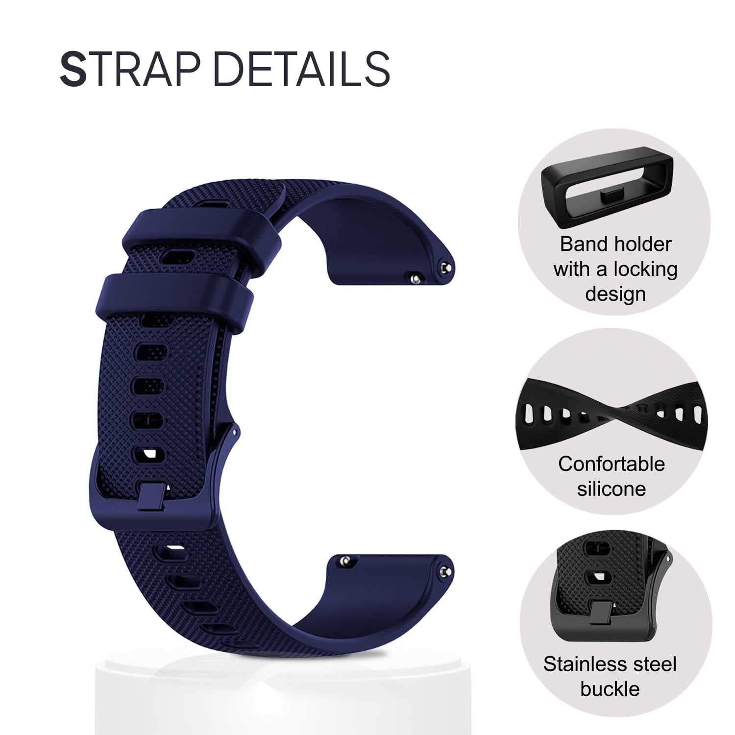 Correa Reloj de Silicona Color Azul de 22mm, Repuesto para Reloj Inteligente y Tradicional Universal, Liberación