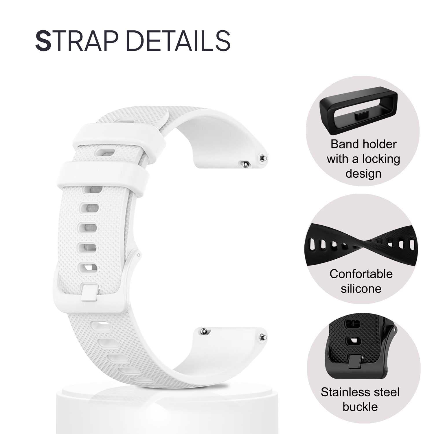Correa Reloj de Silicona Color Blanco de 22mm, Repuesto para Reloj Inteligente y Tradicional Universal, Liberación
