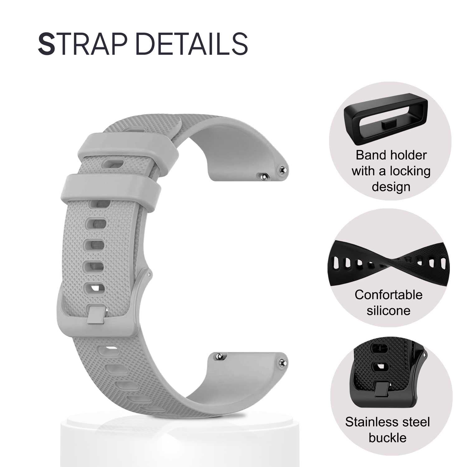 Correa Reloj de Silicona Color Gris de 22mm, Repuesto para Reloj Inteligente y Tradicional Universal, Liberación