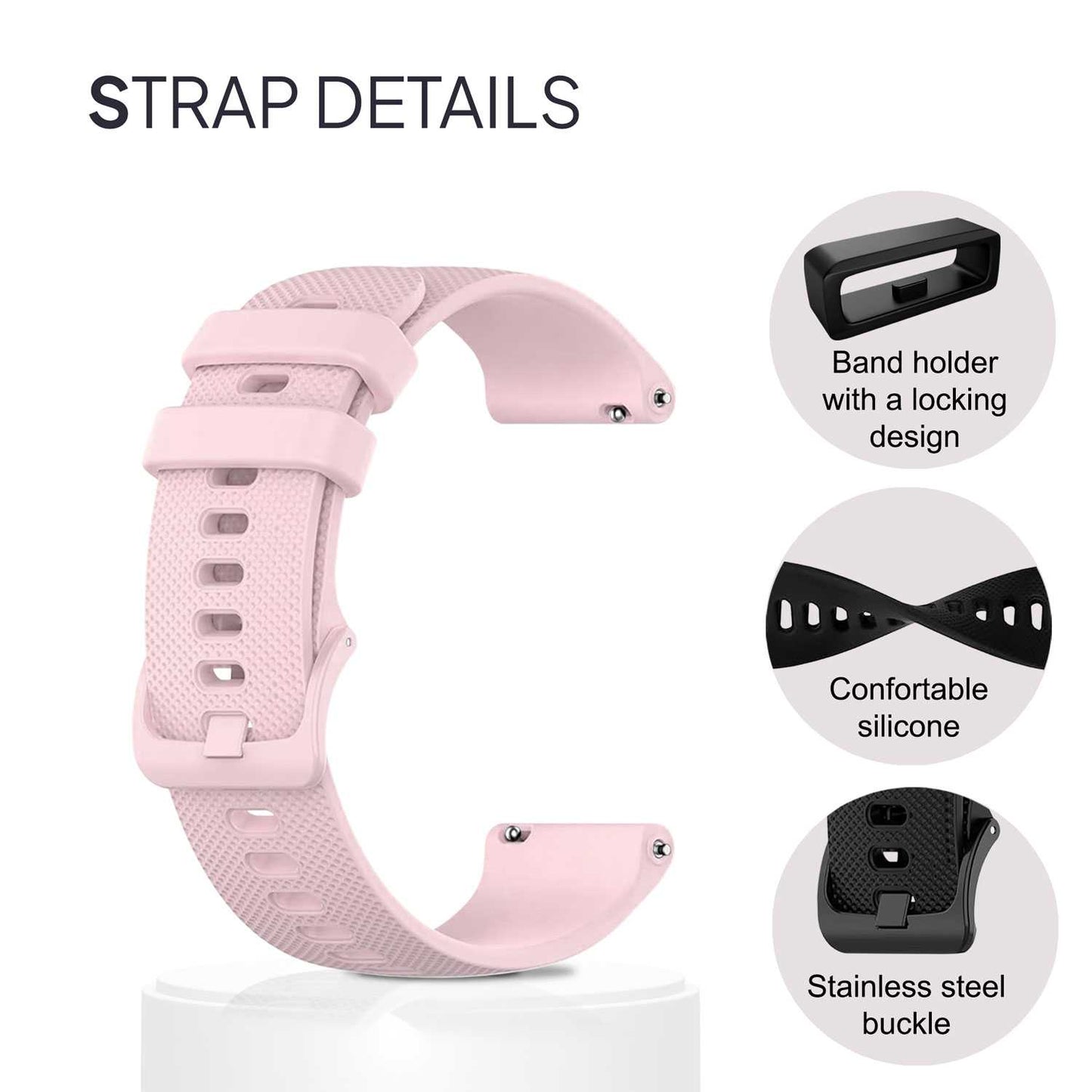 Correa Reloj de Silicona Color Rosa de 18mm, Repuesto para Reloj Inteligente y Tradicional Universal, Liberación