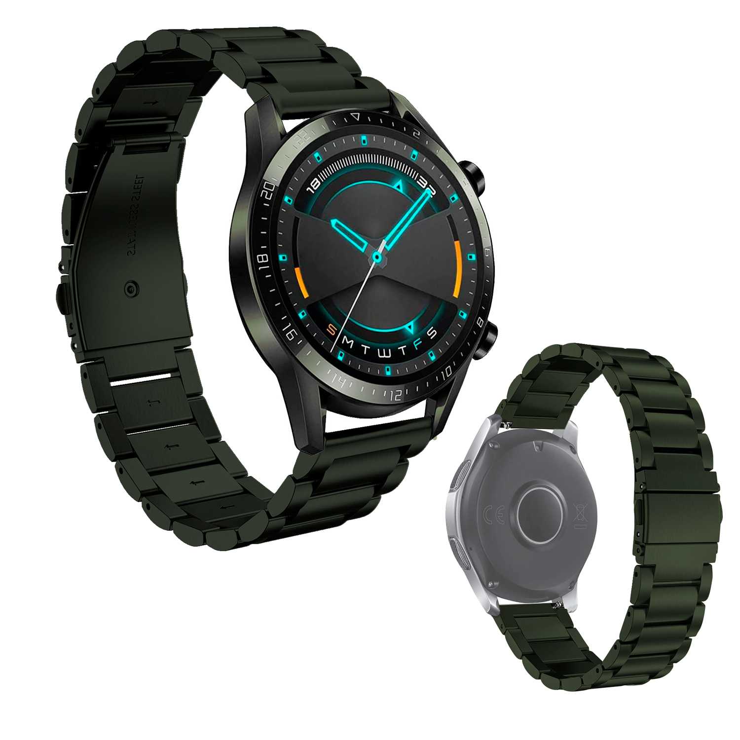 Correa Metálica para Reloj de Liberación Rápida, Pulsera Reloj de Acero Inoxidable de Color Verde Militar, Medida: 20mm