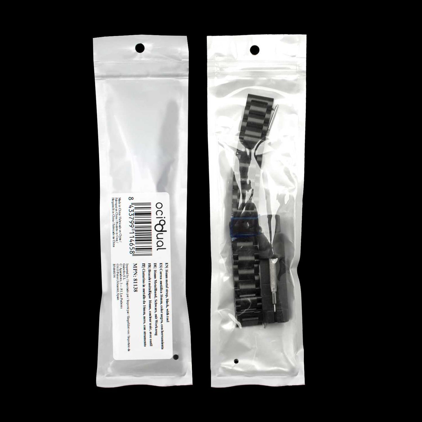 Correa Metálica para Reloj de Liberación Rápida, Pulsera Reloj de Acero Inoxidable de Color Negro, Medida: 16mm