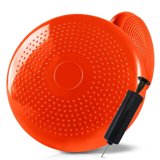 Cojín Hinchable Naranja Disco con Bomba Goma PVC para Fitness Yoga Pilates Coordinación Rehabilitación Equilibrio