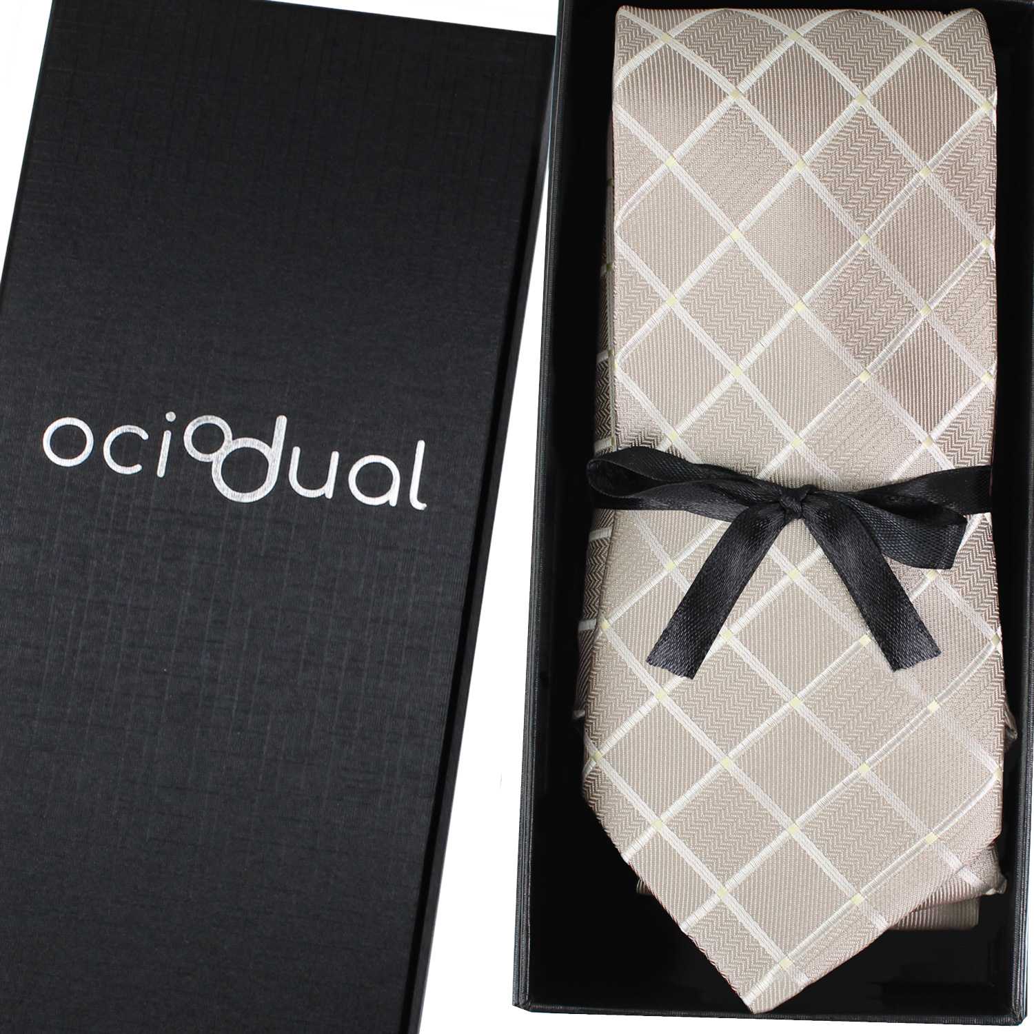 Corbata para Hombre, Conjunto de Corbata y Pañuelo de bolsillo, a Cuadros, Color Plata, Hecha a mano, Elegante