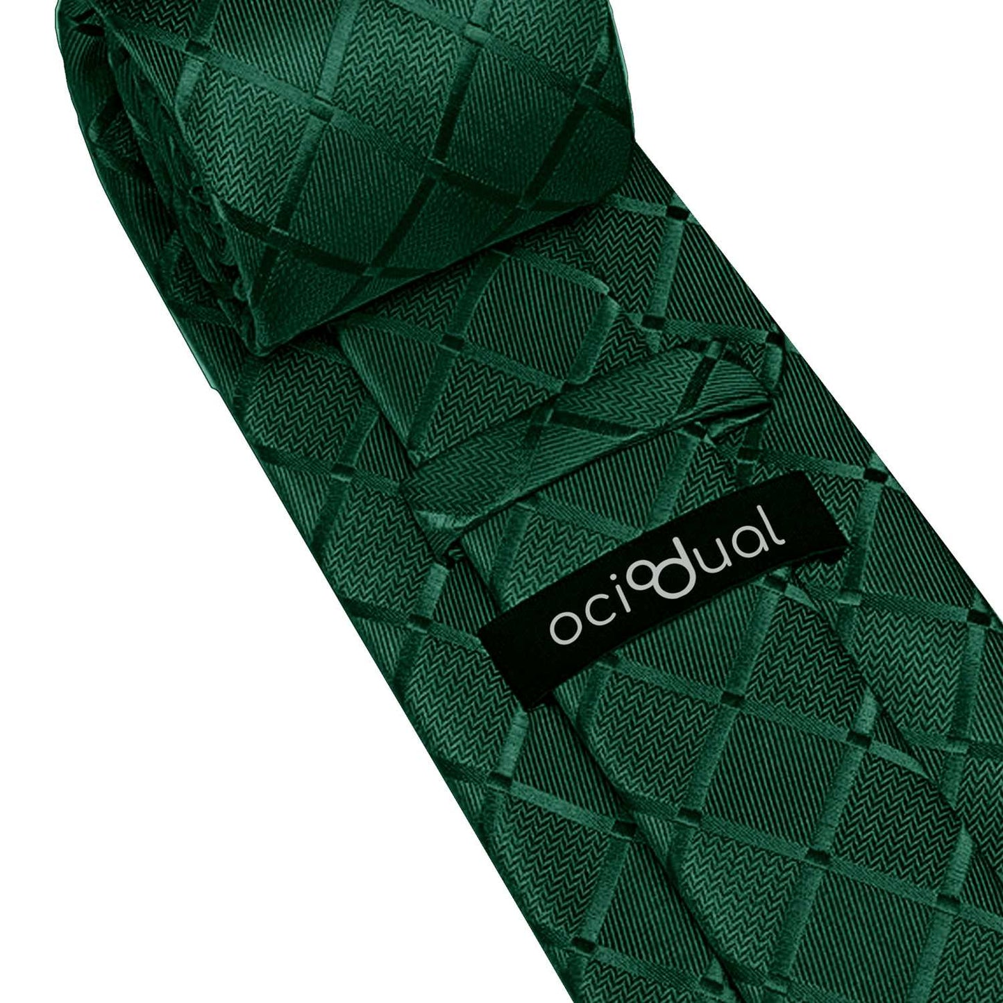 Corbata para Hombre, Conjunto de Corbata y Pañuelo de bolsillo, a Cuadros, Color Verde Oscuro, Hecha a mano, Elegante