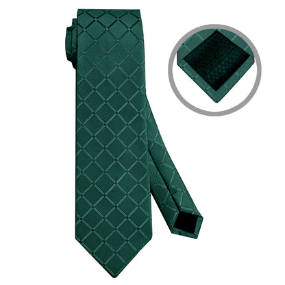 Corbata para Hombre, Conjunto de Corbata y Pañuelo de bolsillo, a Cuadros, Color Verde Oscuro, Hecha a mano, Elegante