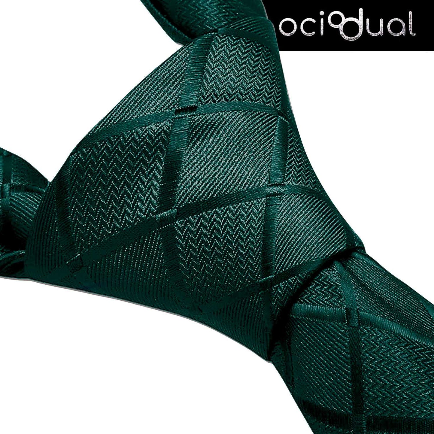 Corbata para Hombre, Conjunto de Corbata y Pañuelo de bolsillo, a Cuadros, Color Verde Oscuro, Hecha a mano, Elegante