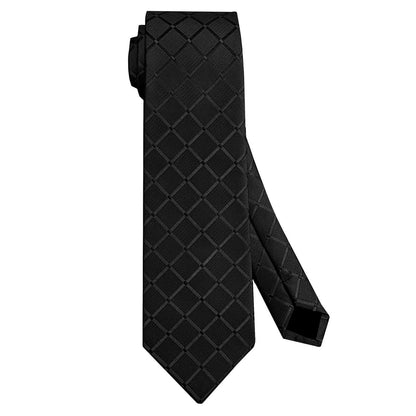 Corbata para Hombre, Conjunto de Corbata y Pañuelo de bolsillo, a Cuadros, Color Negro, Hecha a mano, Elegante