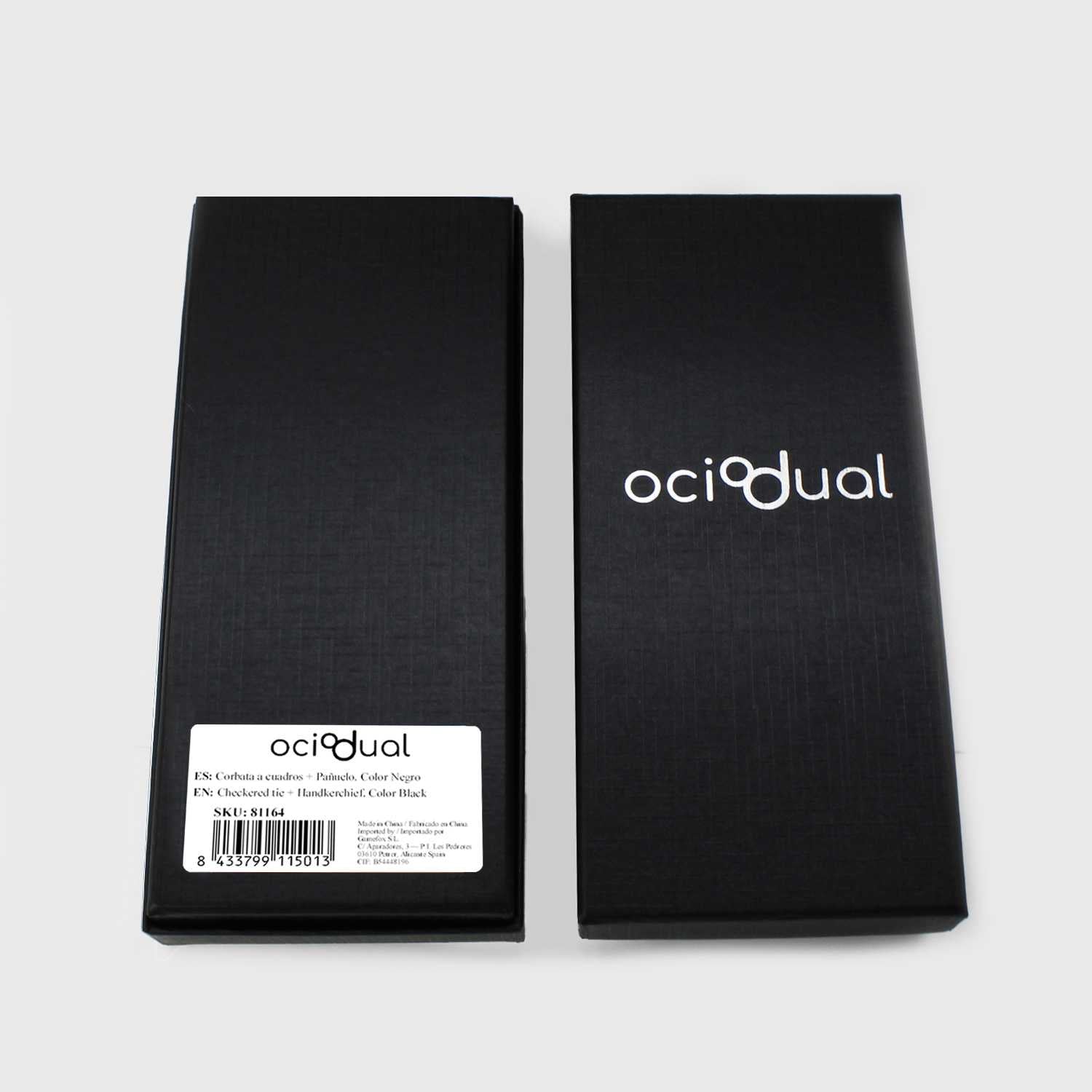 Corbata para Hombre, Conjunto de Corbata y Pañuelo de bolsillo, a Cuadros, Color Negro, Hecha a mano, Elegante