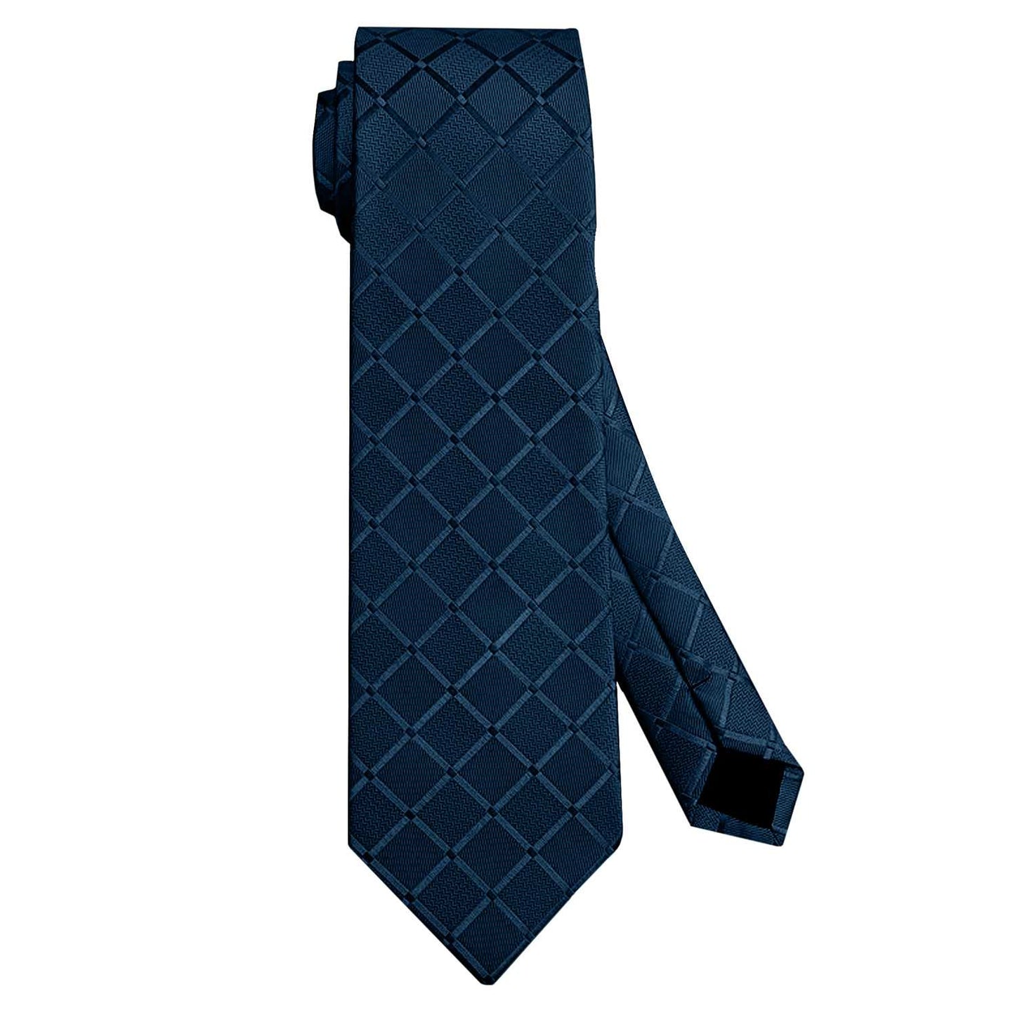 Corbata para Hombre, Conjunto de Corbata y Pañuelo de bolsillo, a Cuadros, Color Azul Oscuro, Hecha a mano, Elegante