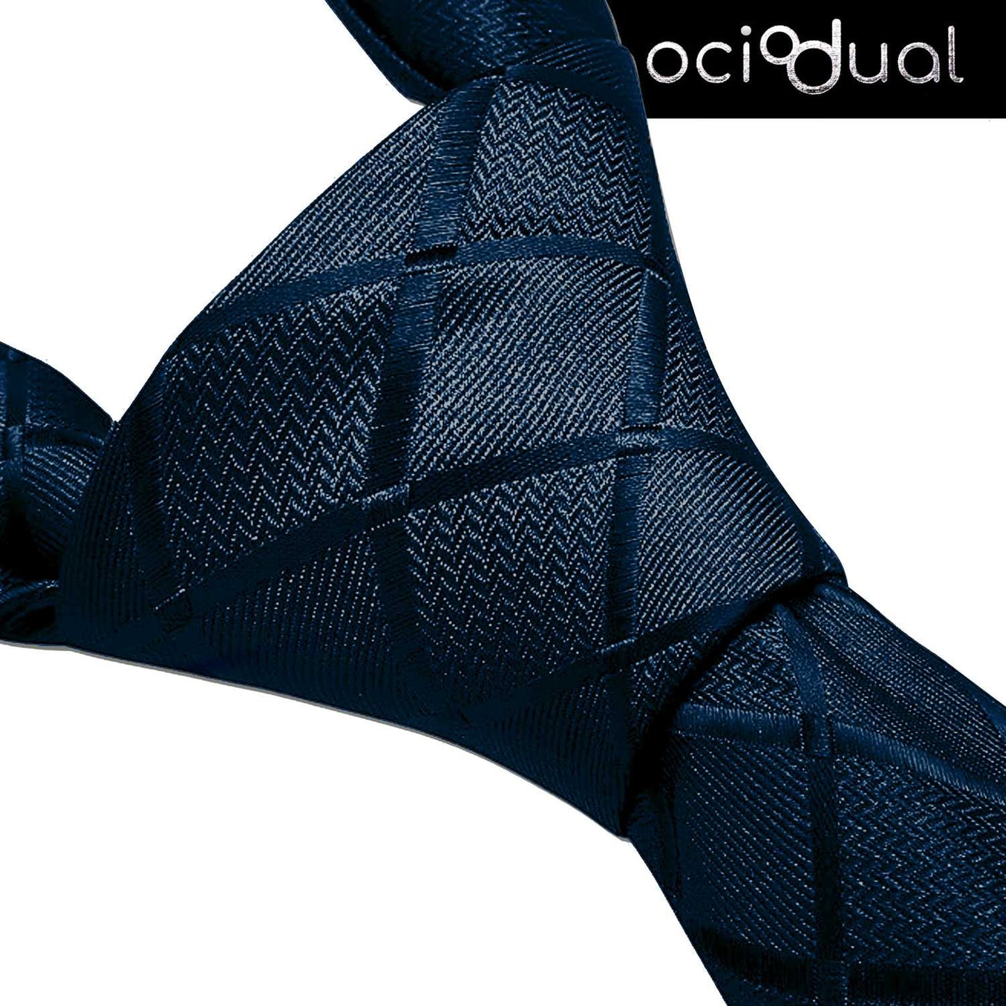 Corbata para Hombre, Conjunto de Corbata y Pañuelo de bolsillo, a Cuadros, Color Azul Oscuro, Hecha a mano, Elegante