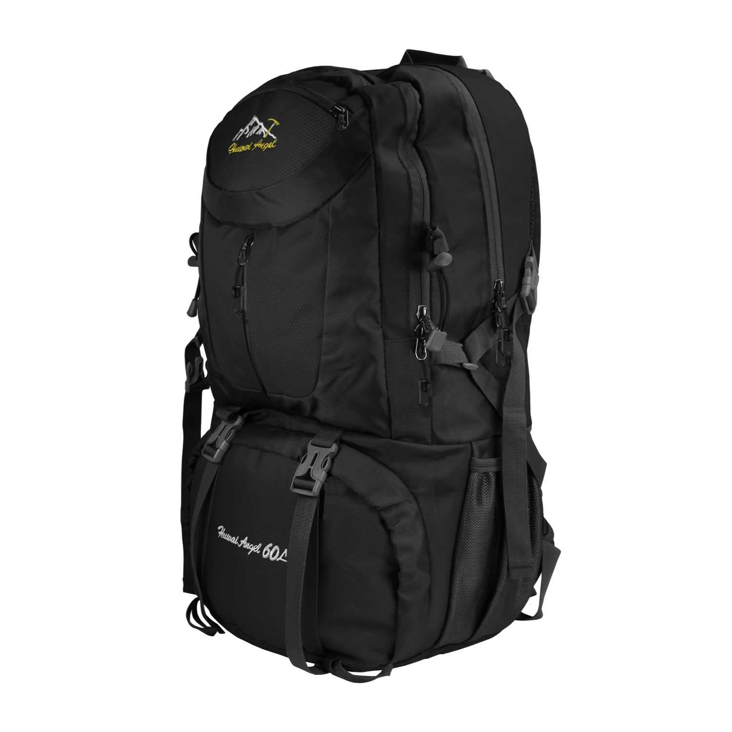 Mochila Impermeable 60 Litros Toda Negra Multiples Bolsillos de Senderismo Acampada Montaña para Hombres Mujeres