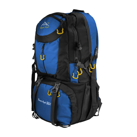 Mochila de Senderismo, 50 Litros, Impermeable y Ligera, Color Azul, Múltiples Bolsillos, ideal para Viaje, Montaña