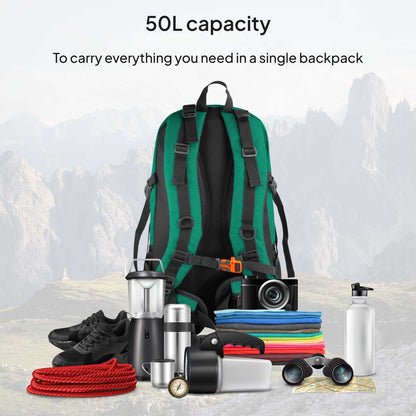 Mochila de Senderismo, 50 Litros, Impermeable y Ligera, Color Turquesa, Múltiples Bolsillos, ideal para Viaje, Montaña