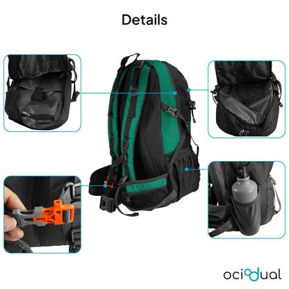 Mochila de Senderismo, 50 Litros, Impermeable y Ligera, Color Turquesa, Múltiples Bolsillos, ideal para Viaje, Montaña
