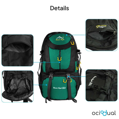 Mochila de Senderismo, 50 Litros, Impermeable y Ligera, Color Turquesa, Múltiples Bolsillos, ideal para Viaje, Montaña