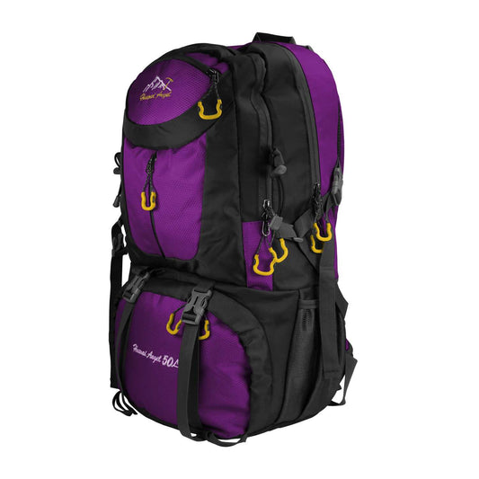 Mochila de Senderismo, 50 Litros, Impermeable y Ligera, Color Purpura, Múltiples Bolsillos, ideal para Viaje, Montaña