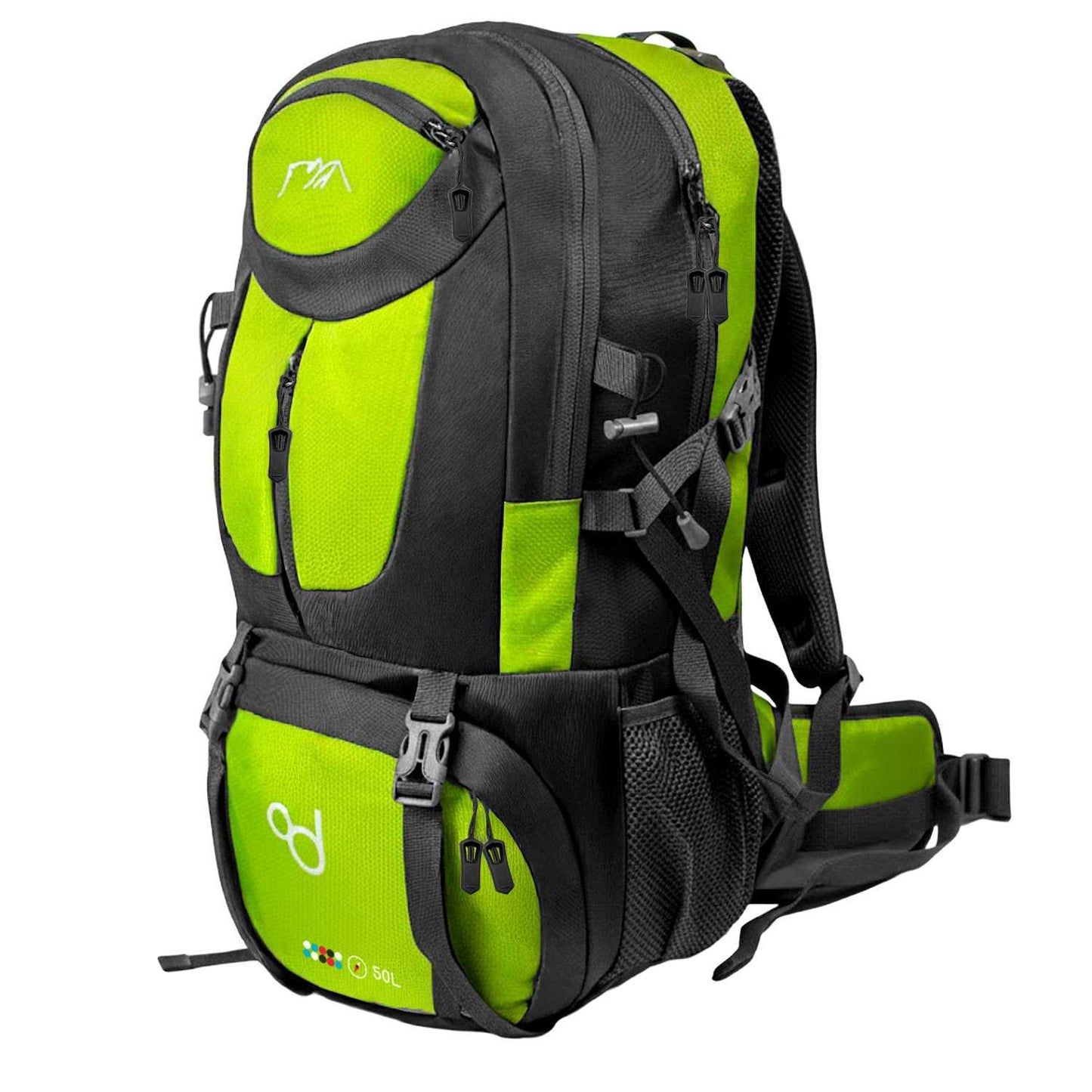 Mochila de Senderismo, 50 Litros, Impermeable y Ligera, Color Verde, Múltiples Bolsillos, ideal para Viaje, Montaña