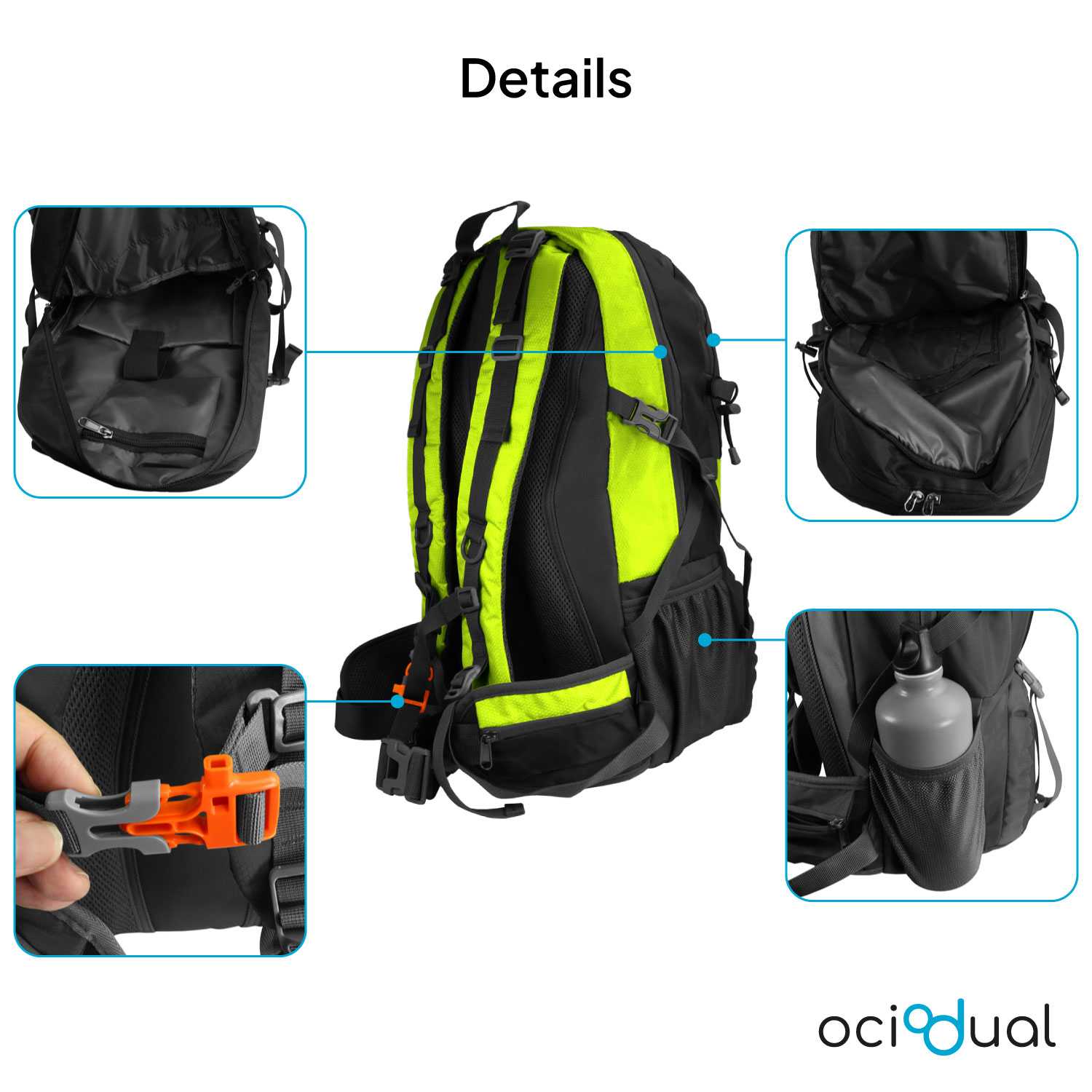 Mochila de Senderismo, 50 Litros, Impermeable y Ligera, Color Verde, Múltiples Bolsillos, ideal para Viaje, Montaña