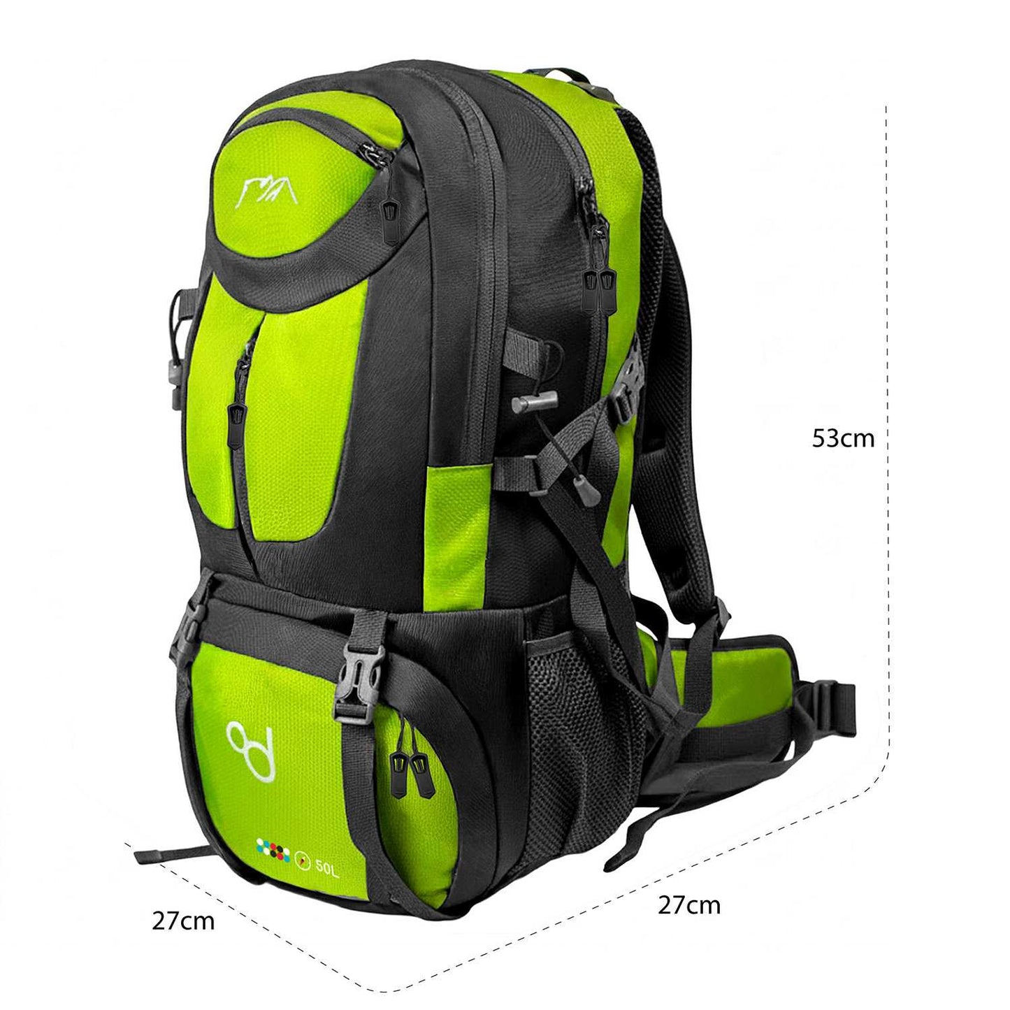 Mochila de Senderismo, 50 Litros, Impermeable y Ligera, Color Verde, Múltiples Bolsillos, ideal para Viaje, Montaña