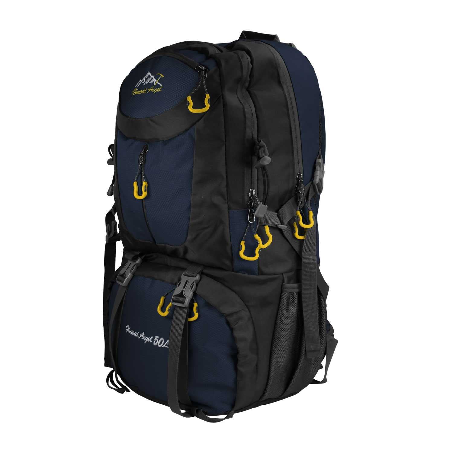 Mochila de Senderismo, 50 Litros, Impermeable y Ligera, Color Azul Oscuro, Múltiples Bolsillos, ideal para Viaje, Montaña
