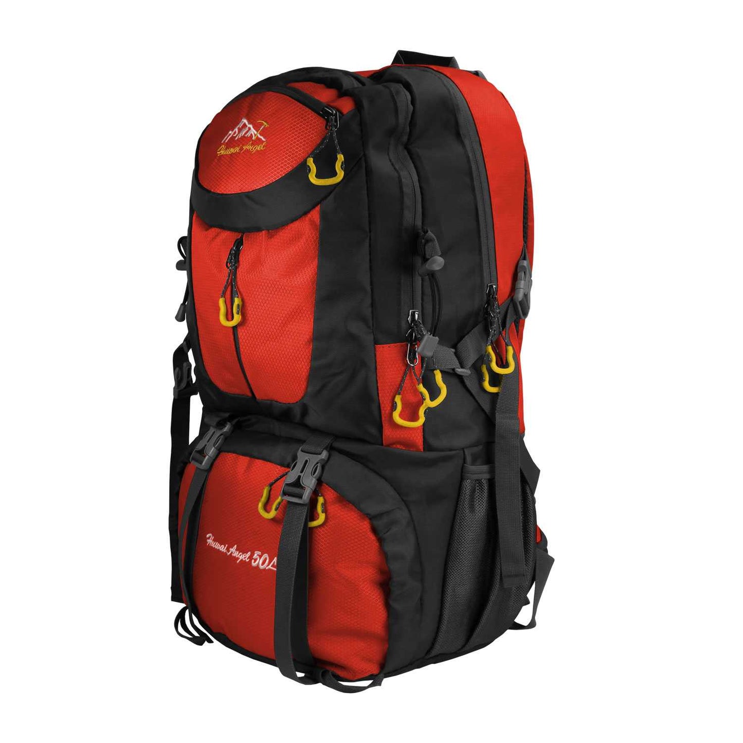 Mochila de Senderismo, 50 Litros, Impermeable y Ligera, Color Rojo, Múltiples Bolsillos, ideal para Viaje, Montaña