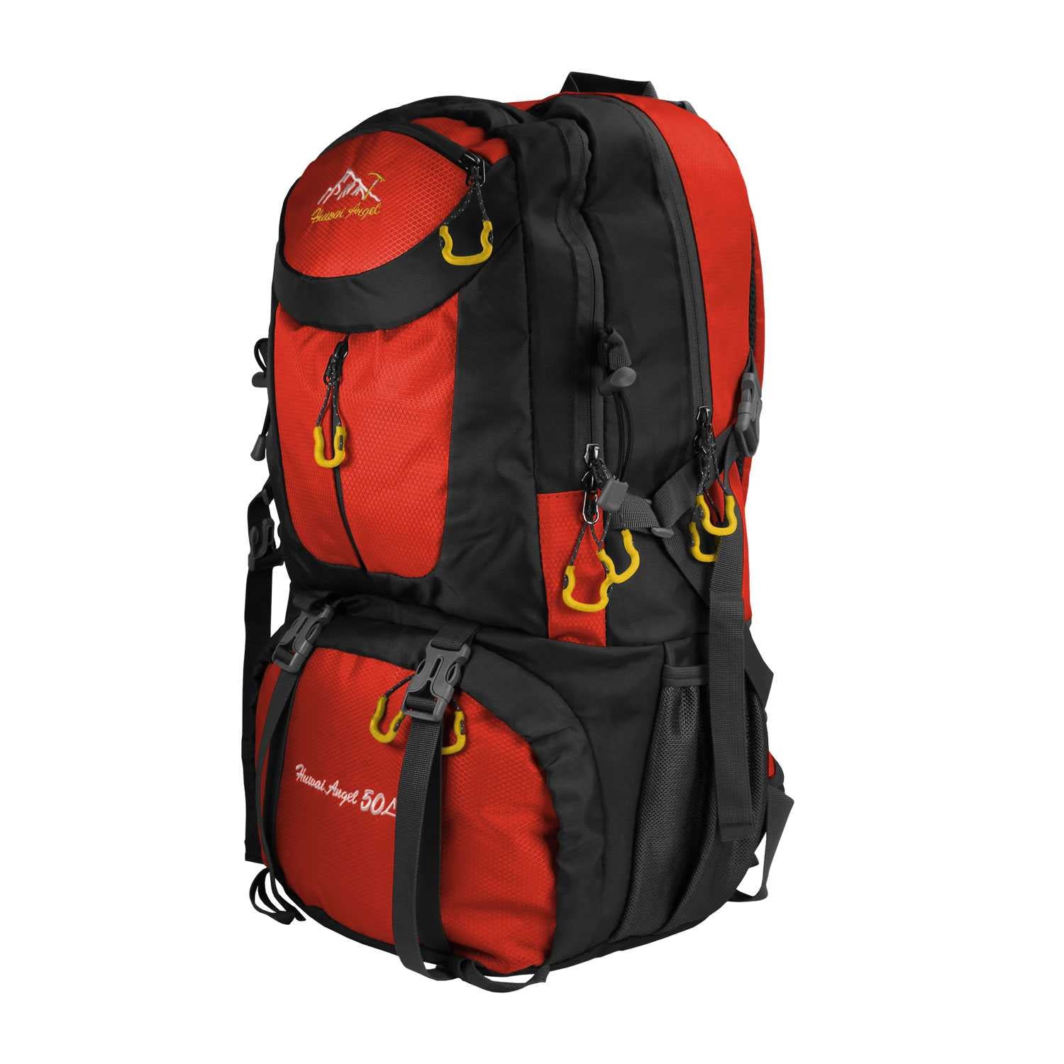 Mochila de Senderismo, 50 Litros, Impermeable y Ligera, Color Rojo, Múltiples Bolsillos, ideal para Viaje, Montaña