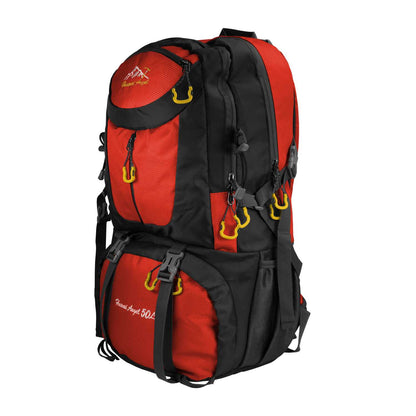 Mochila de Senderismo, 50 Litros, Impermeable y Ligera, Color Rojo, Múltiples Bolsillos, ideal para Viaje, Montaña
