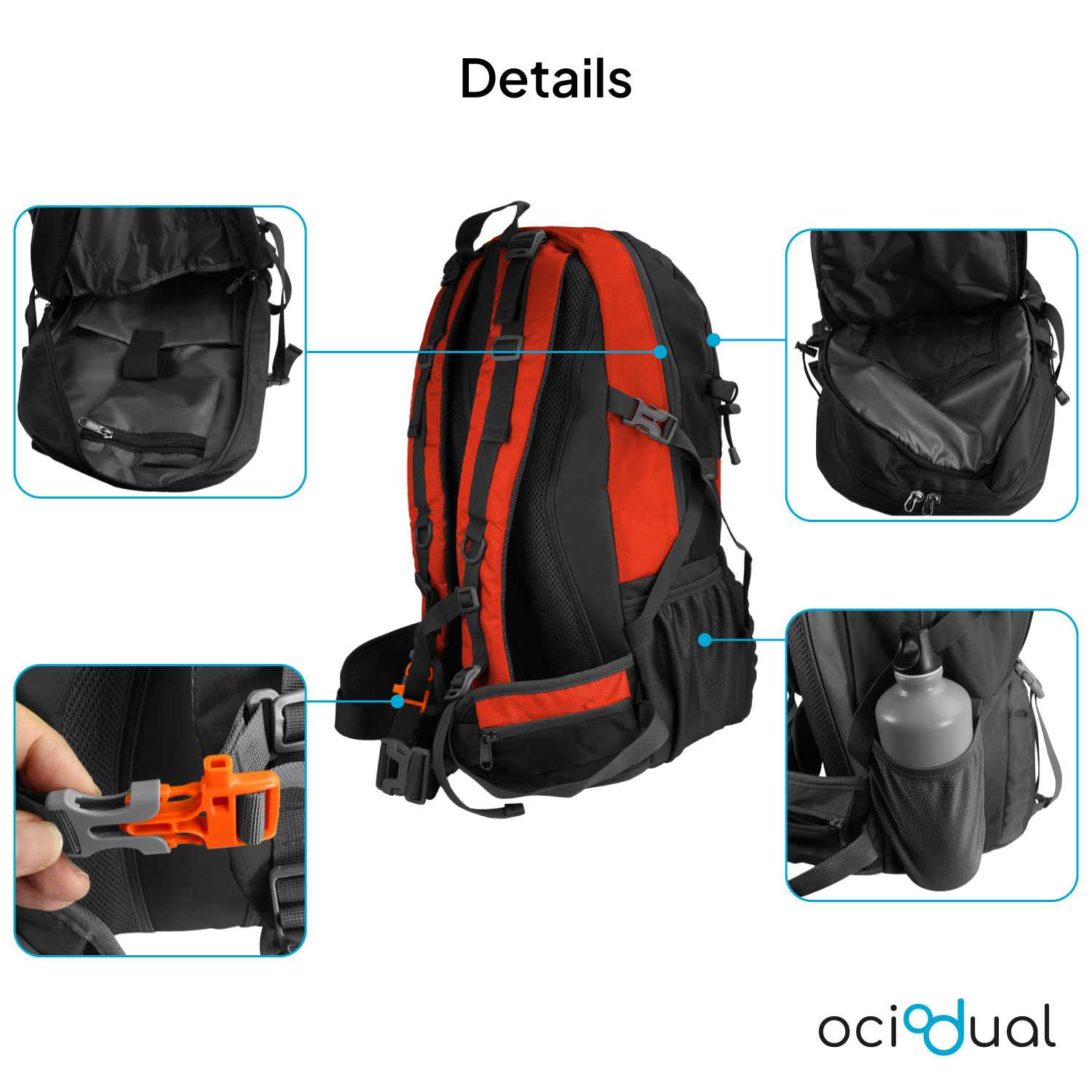 Mochila de Senderismo, 50 Litros, Impermeable y Ligera, Color Rojo, Múltiples Bolsillos, ideal para Viaje, Montaña