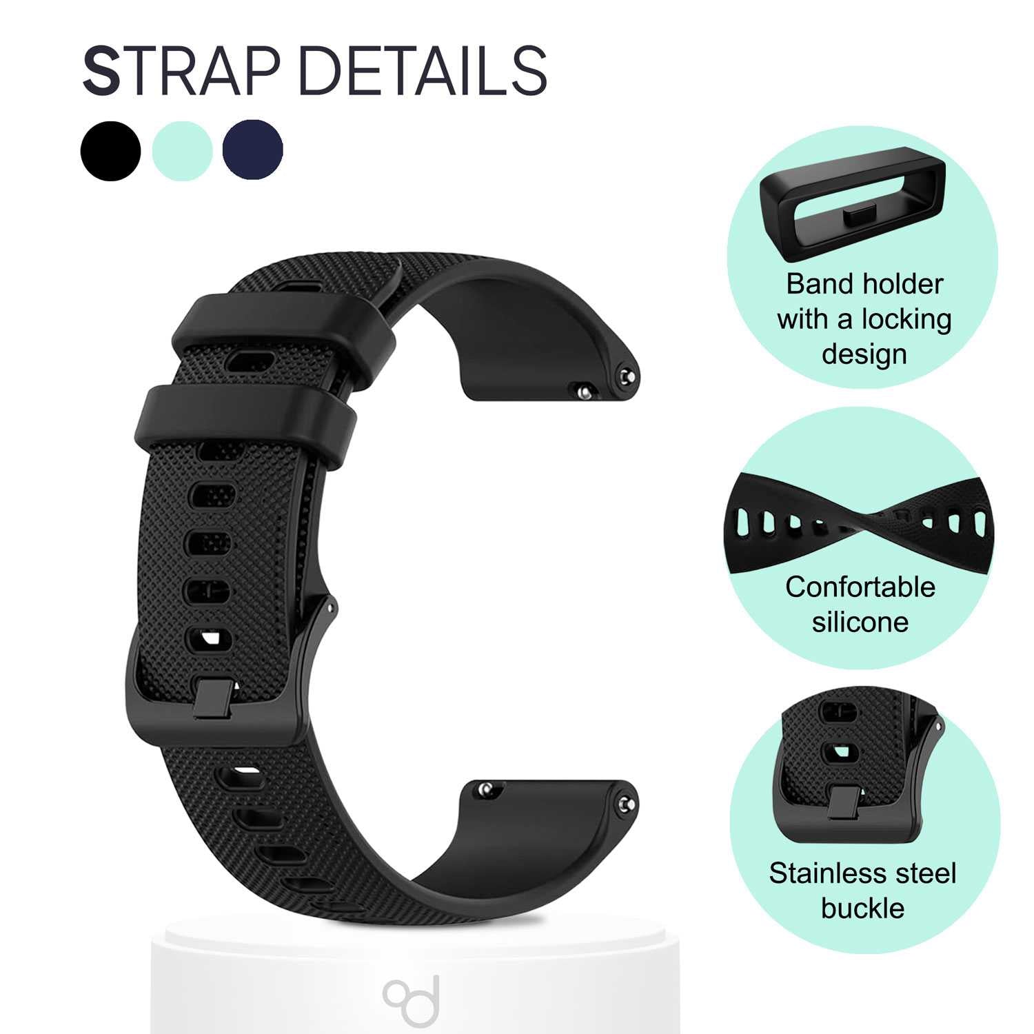 Pack de 3 Correas de Silicona para Reloj,20mm, Smartwatch con liberación rápida, Compatible con Amazfit, Garmin, Samsung Galaxy Watch, para Hombre y Mujer,Azul Oscuro/Negro/Turquesa