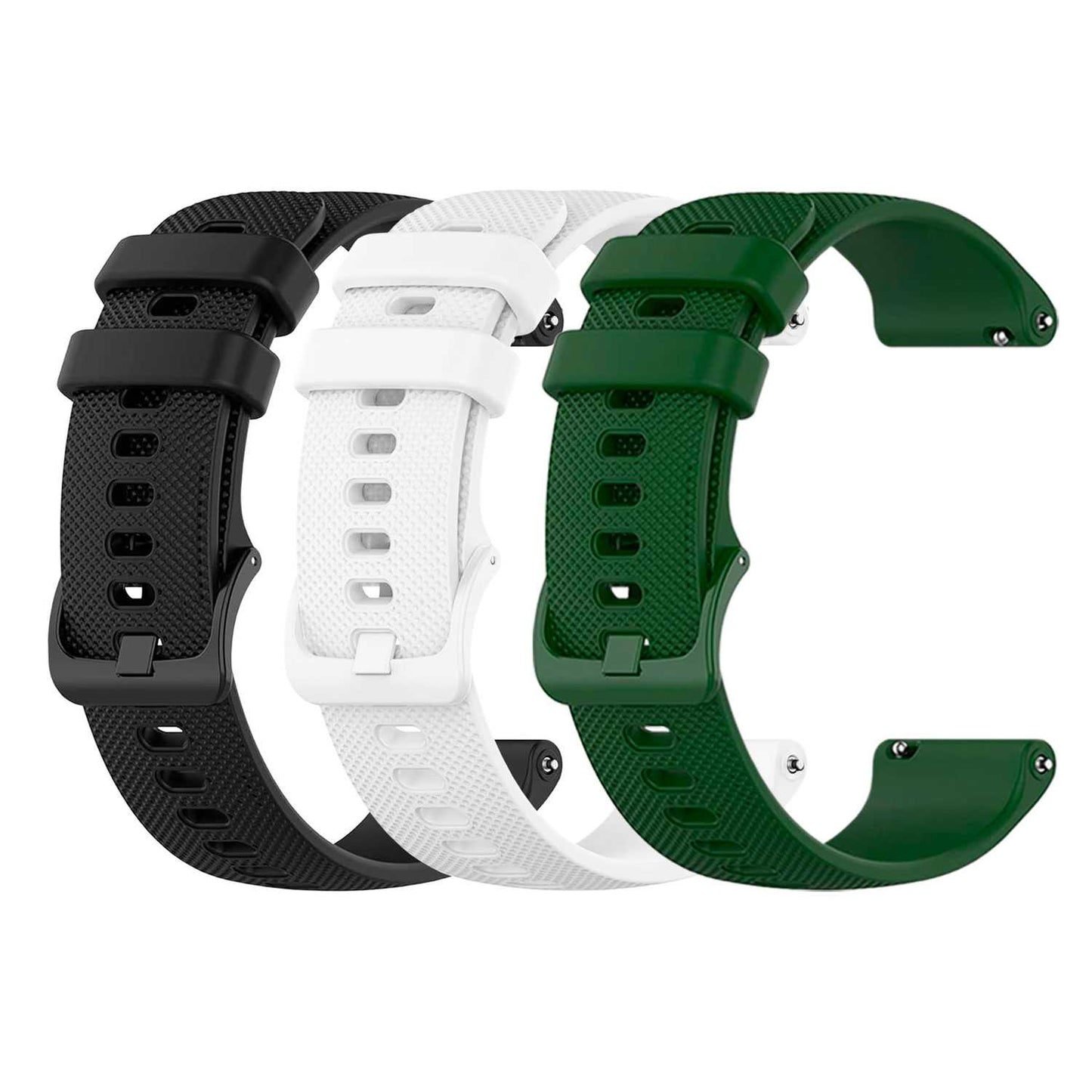 Pack de 3 Correas de Silicona para Reloj,20mm, Smartwatch con liberación rápida, Compatible con Amazfit, Garmin, Samsung Galaxy Watch, para Hombre y Mujer,Negro/Blanco/Verde Militar