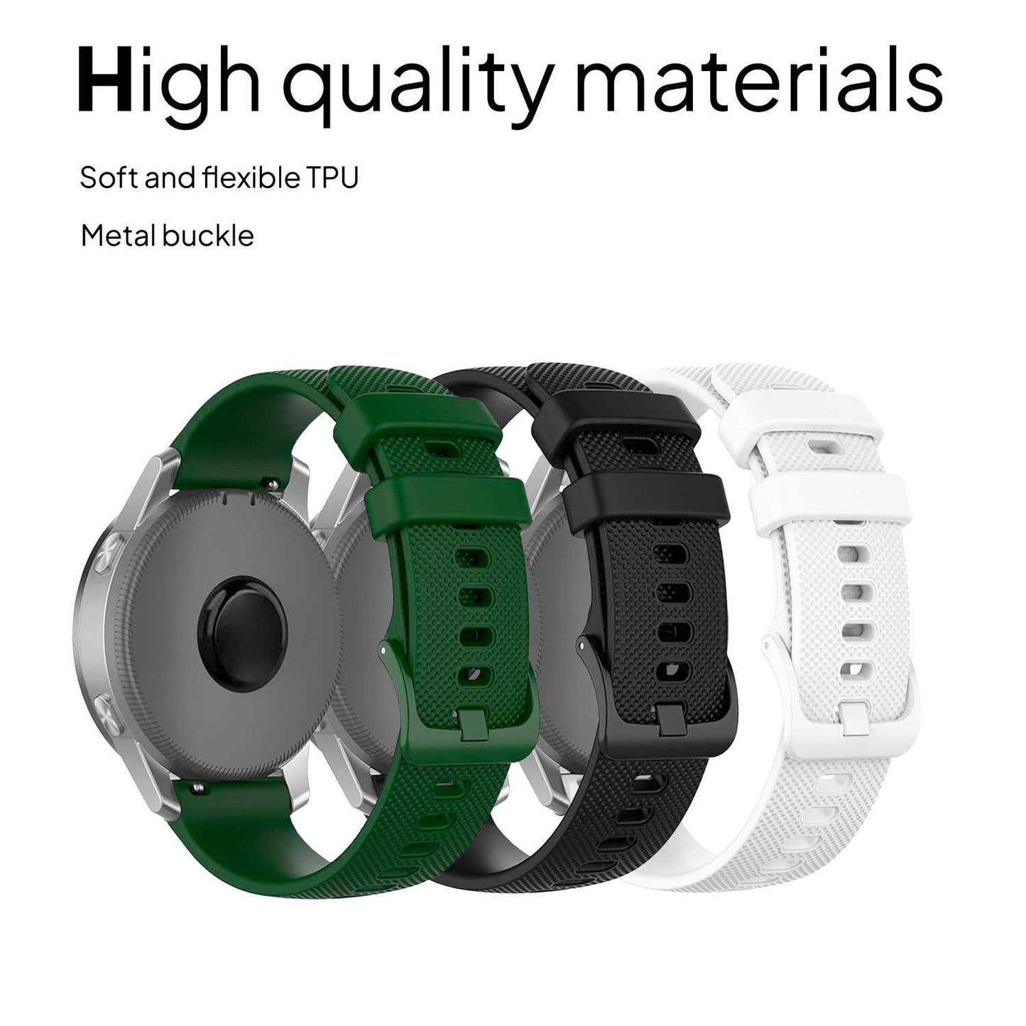 Pack de 3 Correas de Silicona para Reloj,20mm, Smartwatch con liberación rápida, Compatible con Amazfit, Garmin, Samsung Galaxy Watch, para Hombre y Mujer,Negro/Blanco/Verde Militar