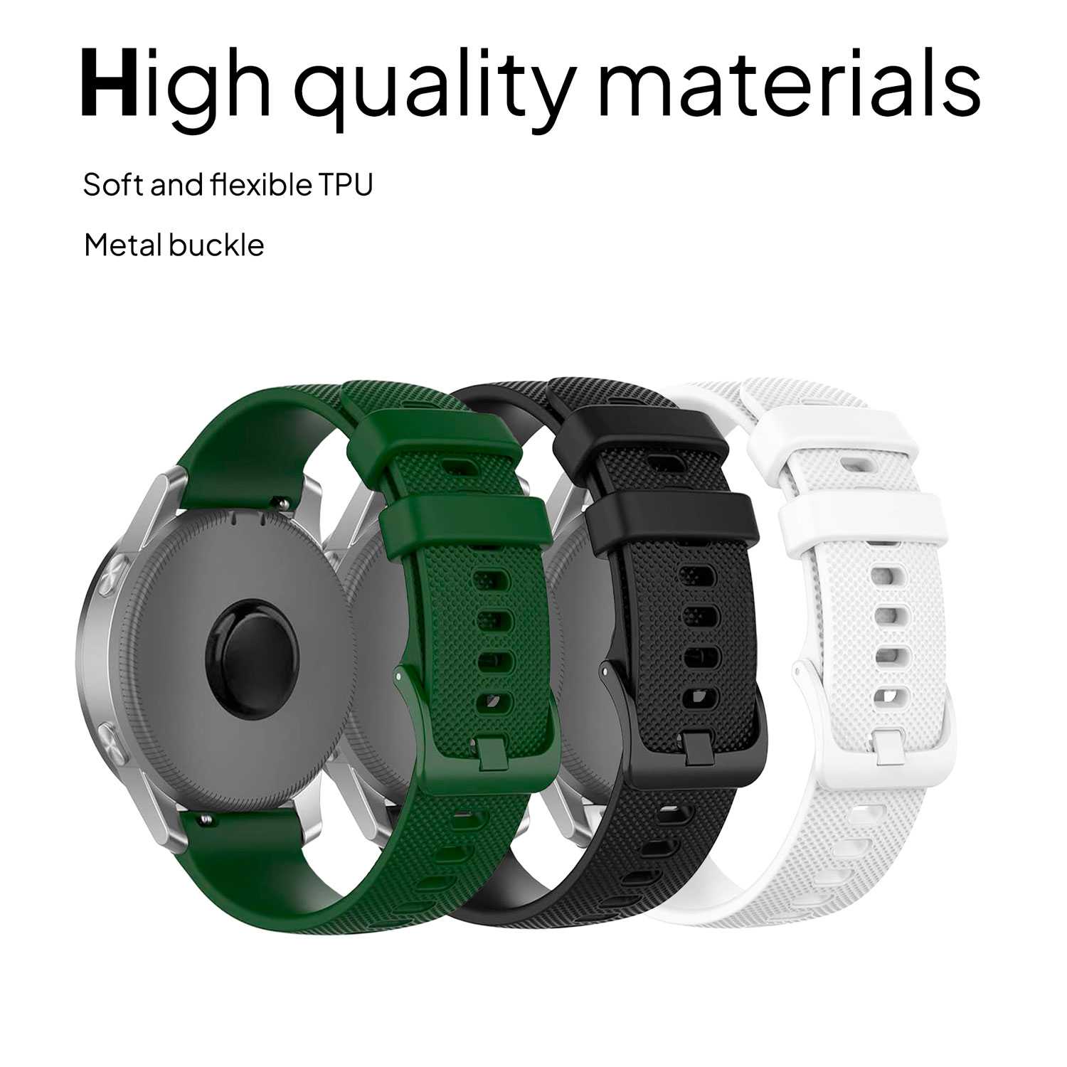 Pack de 3 Correas de Silicona para Reloj,20mm, Smartwatch con liberación rápida, Compatible con Amazfit, Garmin, Samsung Galaxy Watch, para Hombre y Mujer,Negro/Blanco/Verde Militar