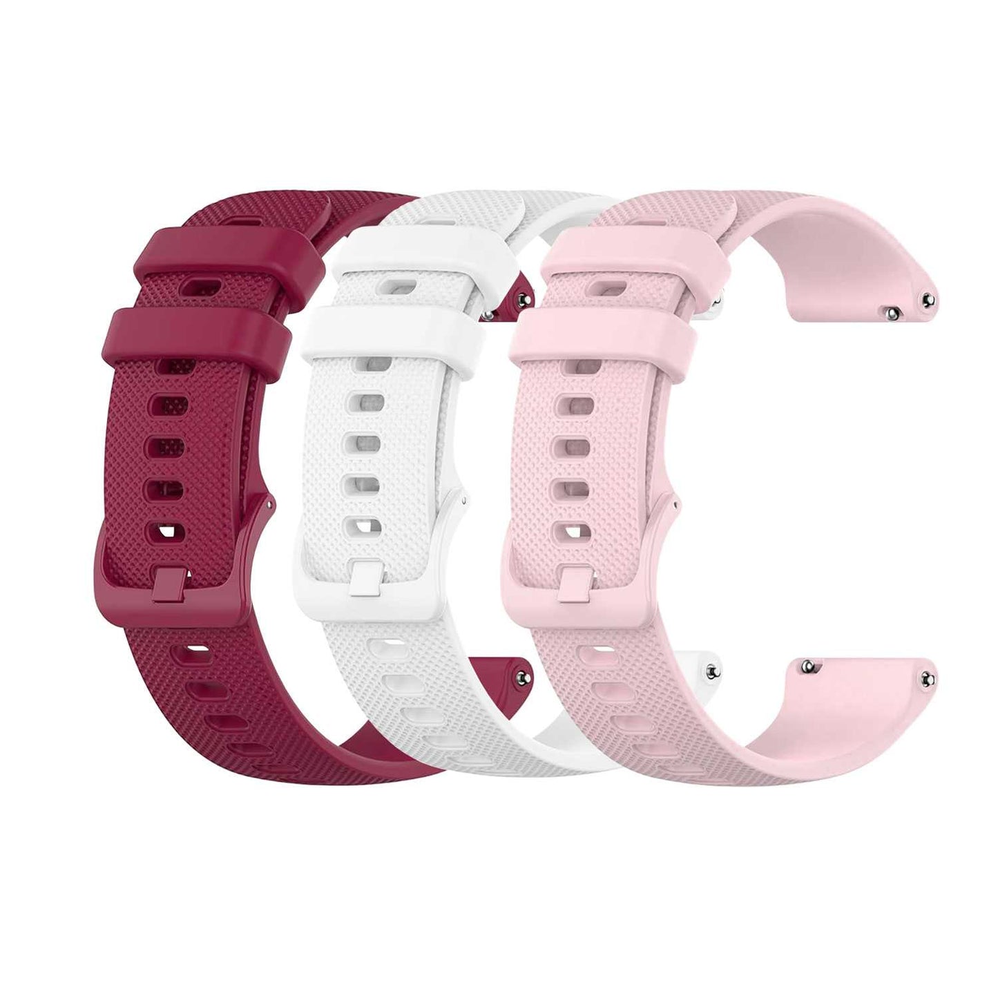 Pack de 3 Correas de Silicona para Reloj,20mm, Smartwatch con liberación rápida, Compatible con Amazfit, Garmin, Samsung Galaxy Watch, para Hombre y Mujer,Burdeos/Rosa/Blanco