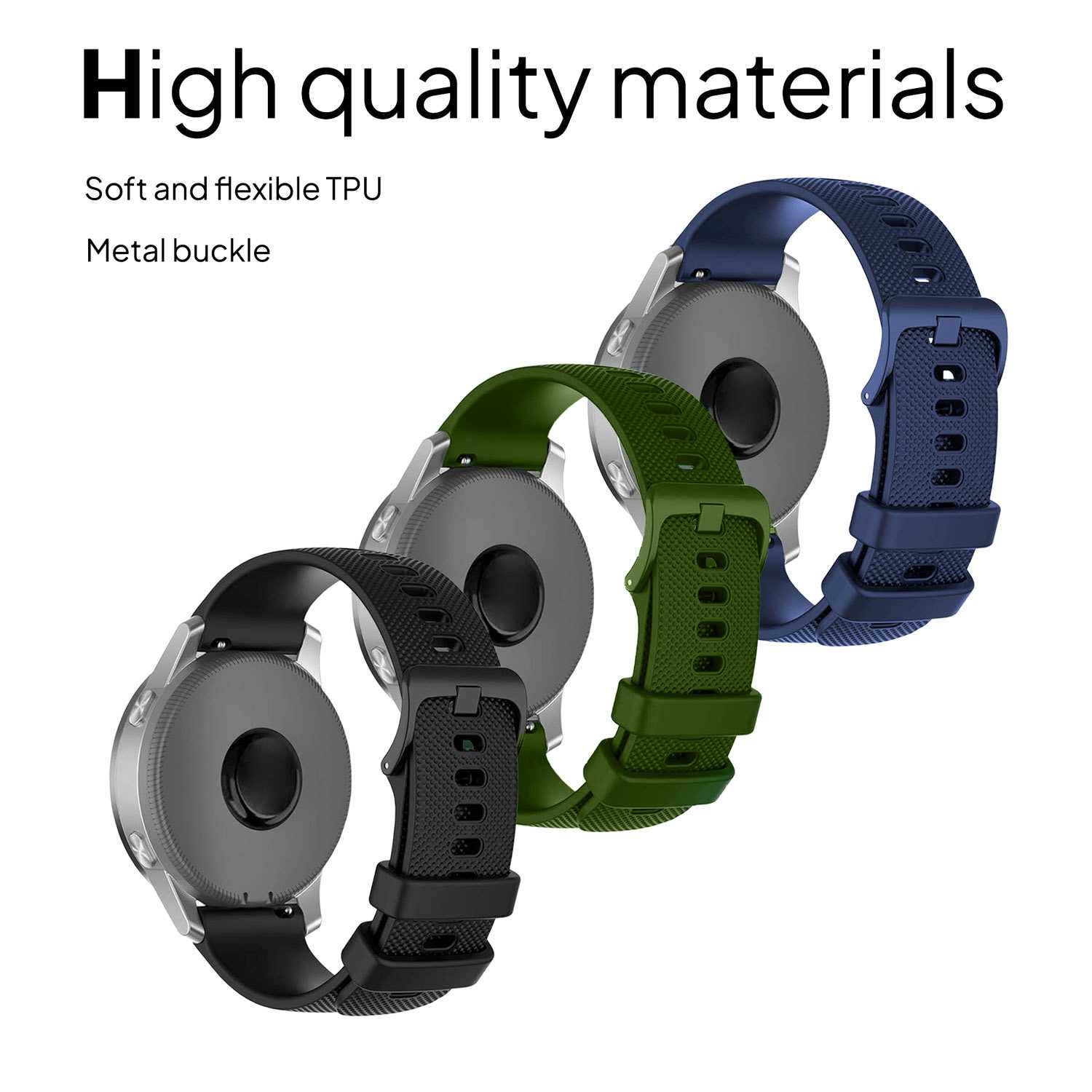 Pack de 3 Correas de Silicona para Reloj,22mm, Smartwatch con liberación rápida, Compatible con Amazfit, Garmin, Samsung Galaxy Watch, para Hombre y Mujer,Verde Militar/Azul Oscuro/Negro