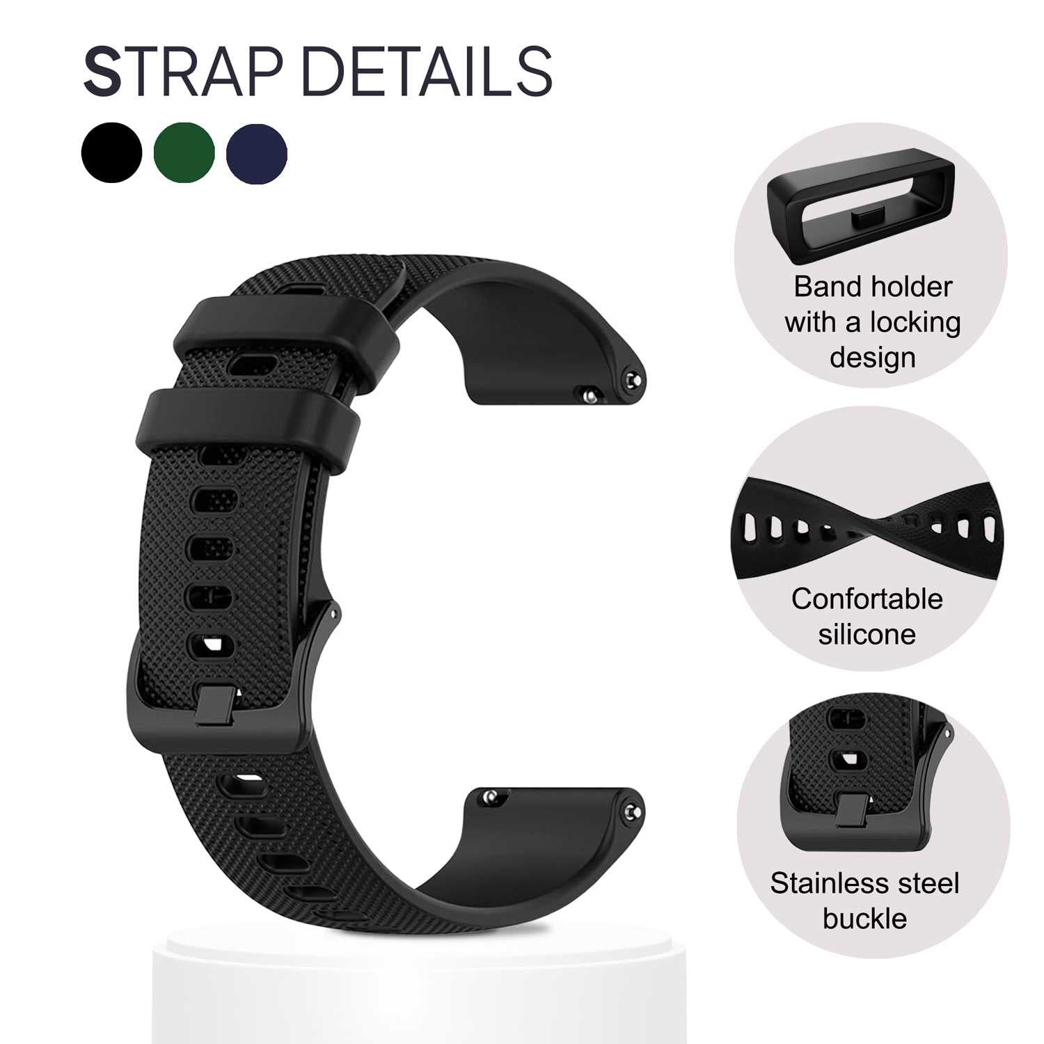 Pack de 3 Correas de Silicona para Reloj,22mm, Smartwatch con liberación rápida, Compatible con Amazfit, Garmin, Samsung Galaxy Watch, para Hombre y Mujer,Verde Militar/Azul Oscuro/Negro