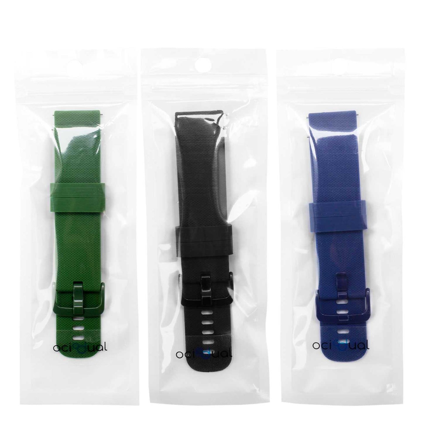 Pack de 3 Correas de Silicona para Reloj,18mm, Verde Militar/Azul Oscuro/Negro