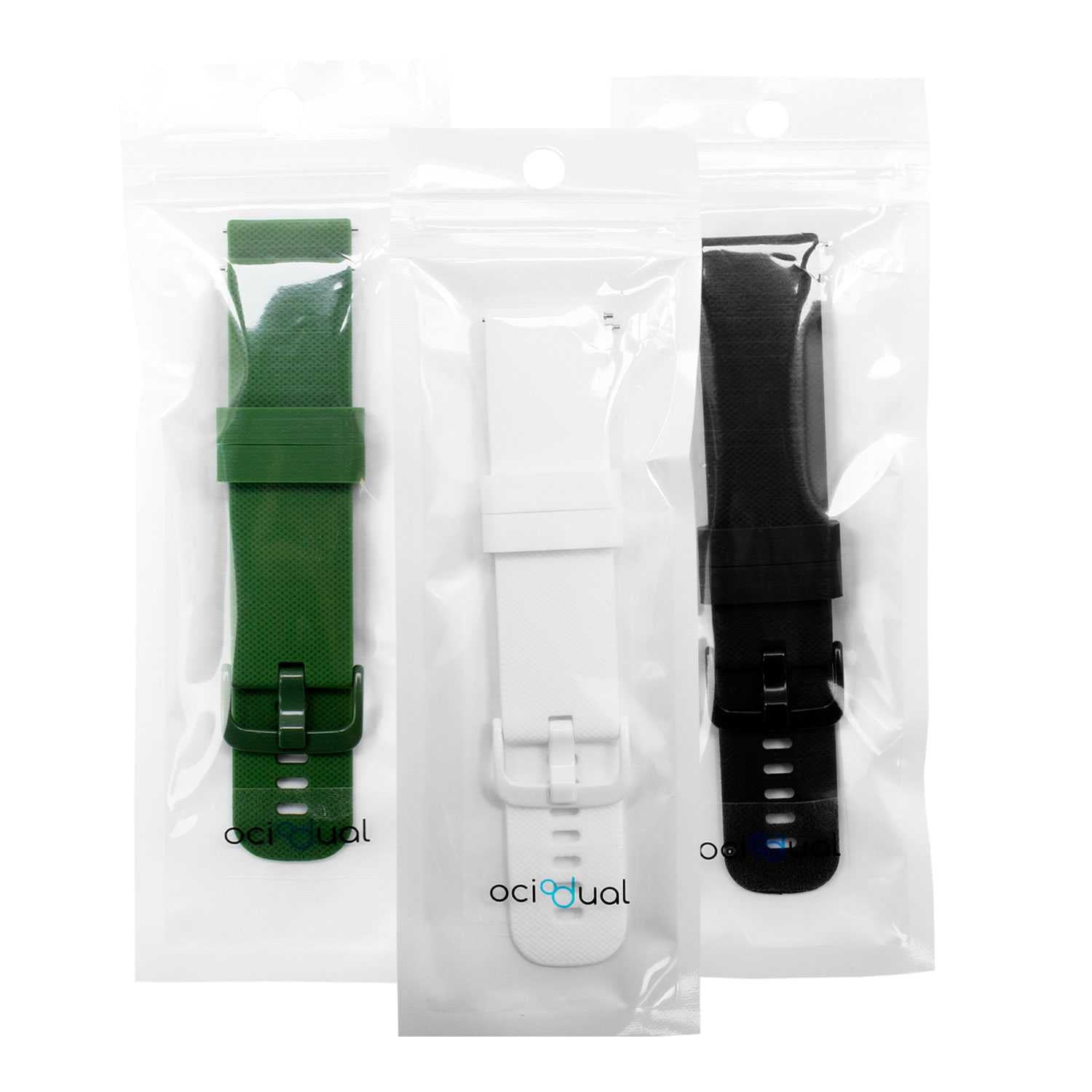 Pack de 3 Correas de Silicona para Reloj,18mm, Negro/Blanco/Verde Militar