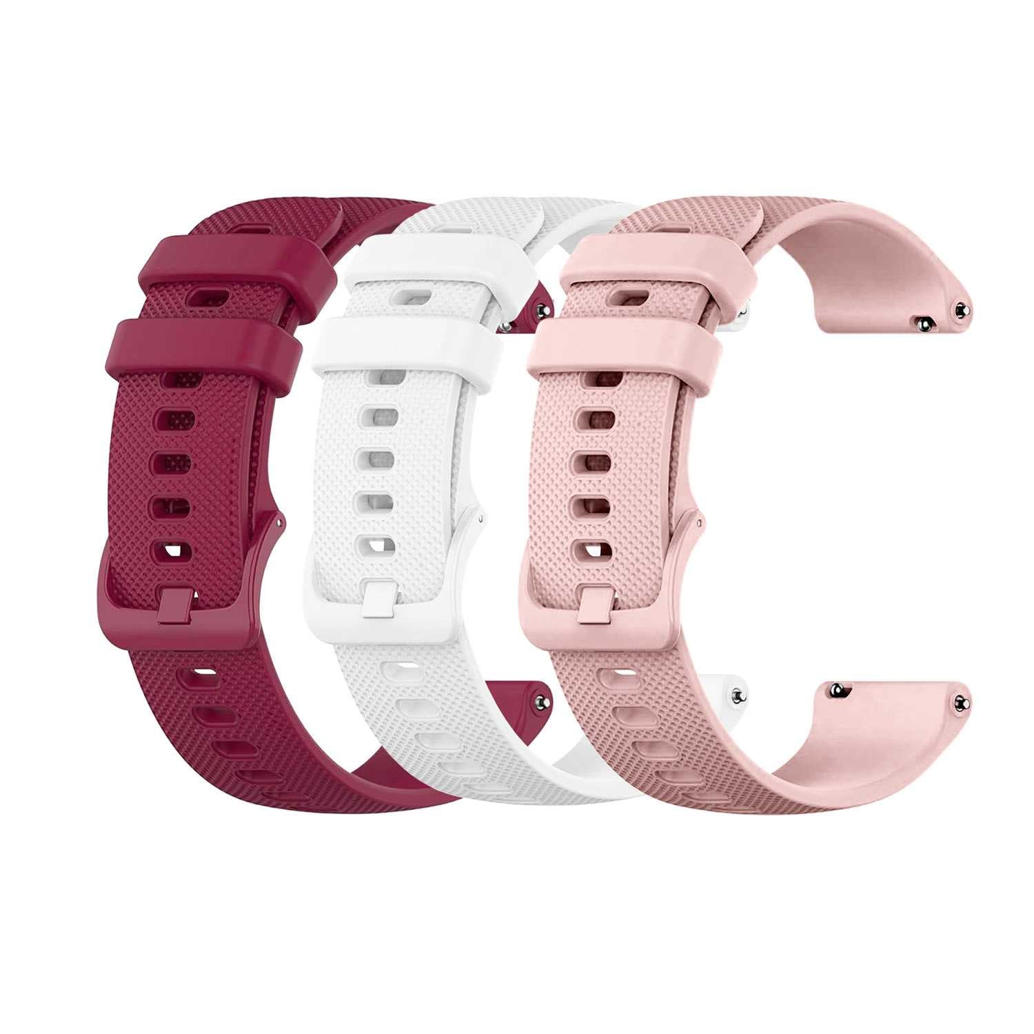 Pack de 3 Correas de Silicona para Reloj,18mm, Burdeos/Rosa/Blanco